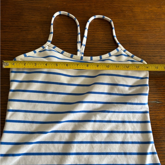 Lululemon blue & white striped Power Y Tank racer-back straps, hip length size 6 - Picture 6 of 9